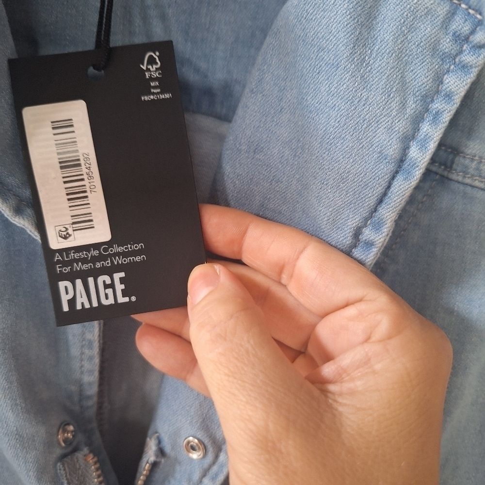 NWT Paige Songbird Meg Light Denim Long Sleeve Zip Up Romper Womens Size 4 - Picture 4 of 11
